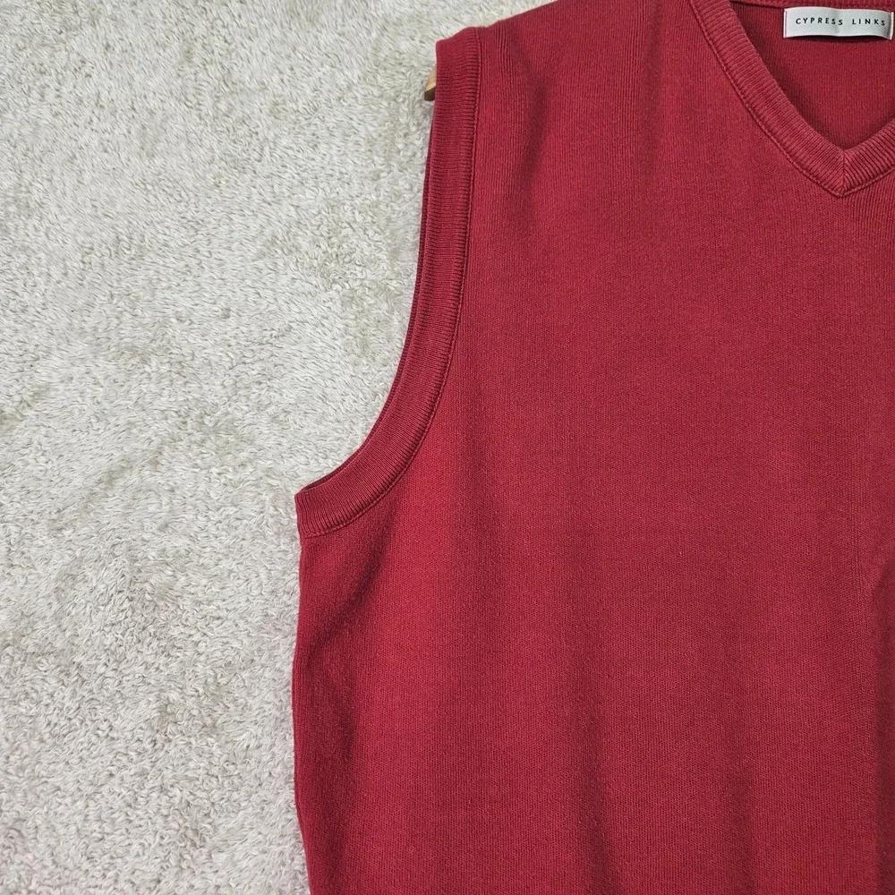 Vintage Cypress Links Sweater Vest Mens L Red 100% Cotton Made USA Preppy Golf